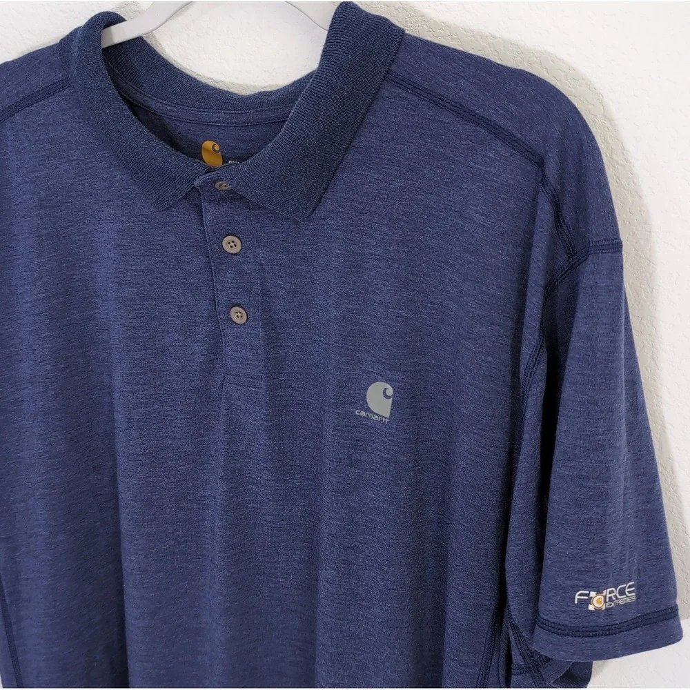 Carhartt Force Polo Shirt Mens 2XL Blue Heather Short Sleeve Pocket Work Golf